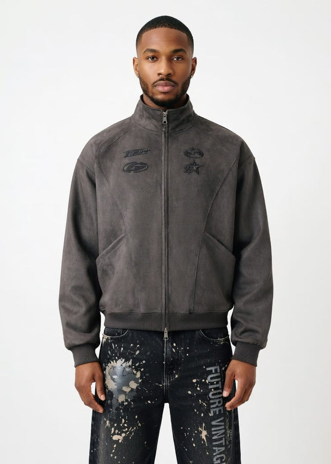 TALKLESSFASHION Embroidery Suede Double-Zip Shell