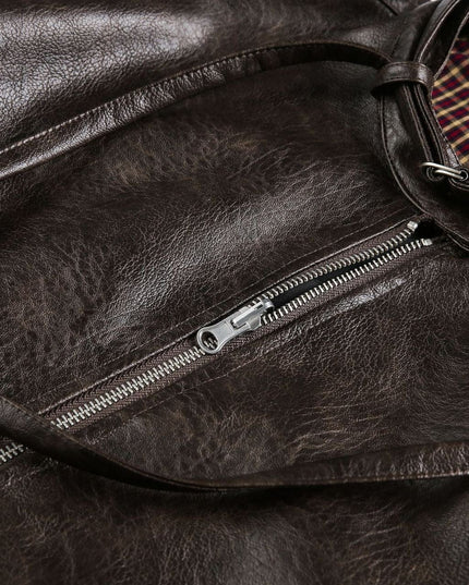 TALKLESSFASHION EON 26 Spring New in stock American vintage distressed stand-up collar loop leather jacket jacket