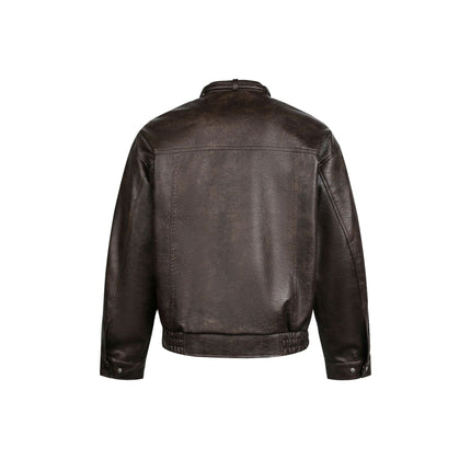 TALKLESSFASHION EON 26 Spring New in stock American vintage distressed stand-up collar loop leather jacket jacket