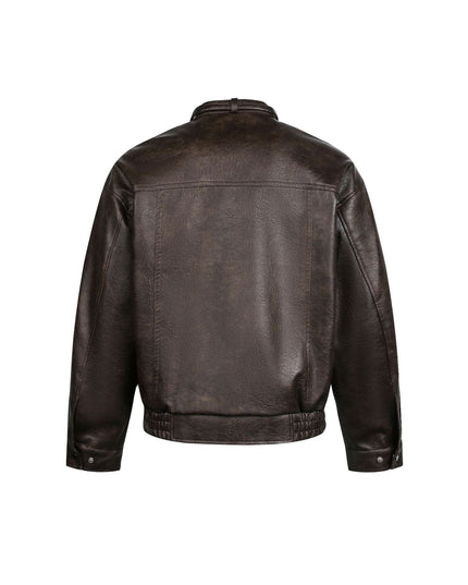 TALKLESSFASHION EON 26 Spring New in stock American vintage distressed stand-up collar loop leather jacket jacket