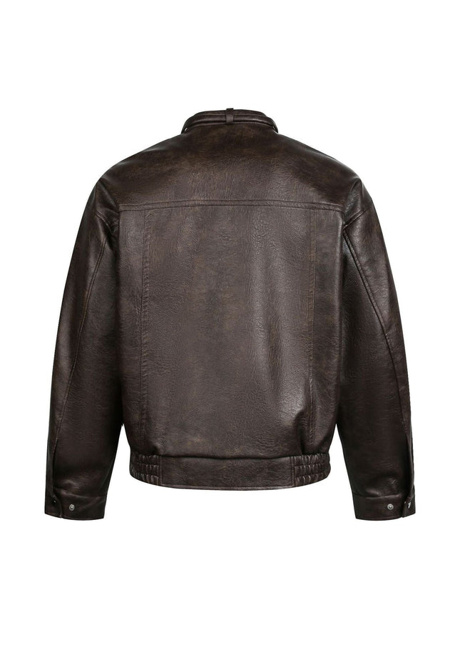 TALKLESSFASHION EON 26 Spring New in stock American vintage distressed stand-up collar loop leather jacket jacket