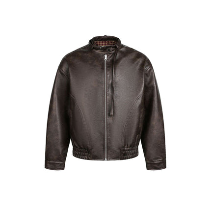 TALKLESSFASHION EON 26 Spring New in stock American vintage distressed stand-up collar loop leather jacket jacket
