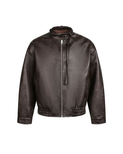 TALKLESSFASHION EON 26 Spring New in stock American vintage distressed stand-up collar loop leather jacket jacket