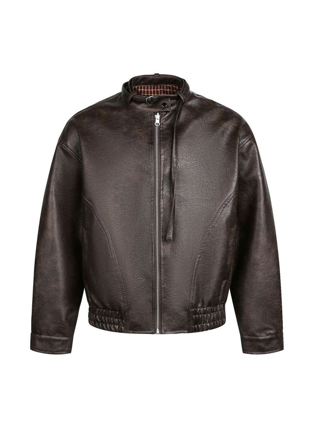 TALKLESSFASHION EON 26 Spring New in stock American vintage distressed stand-up collar loop leather jacket jacket