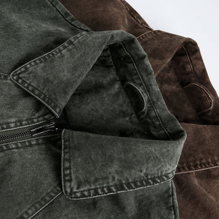 TALKLESSFASHION EON 26 Spring New in stock American vintage washed zip lapel jacket jacket