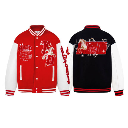 TALKLESSFASHION EON 26 Spring New Spot American Retro National Tide "Horse to Success" Baseball Uniform Patchwork Jacket Jacket