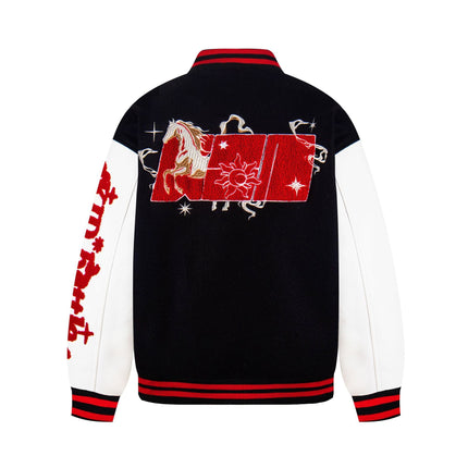 TALKLESSFASHION EON 26 Spring New Spot American Retro National Tide "Horse to Success" Baseball Uniform Patchwork Jacket Jacket