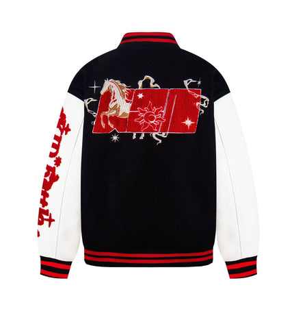 TALKLESSFASHION EON 26 Spring New Spot American Retro National Tide "Horse to Success" Baseball Uniform Patchwork Jacket Jacket