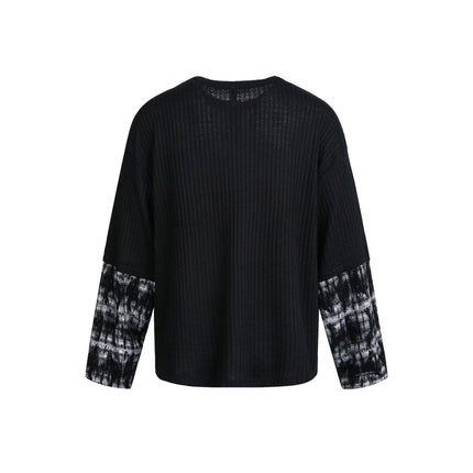 TALKLESSFASHION EON 26 Spring New Spot American Street Chao Gao Street Pit Texture Stitching Print Long Sleeve T-Shirt Men