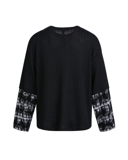 TALKLESSFASHION EON 26 Spring New Spot American Street Chao Gao Street Pit Texture Stitching Print Long Sleeve T-Shirt Men