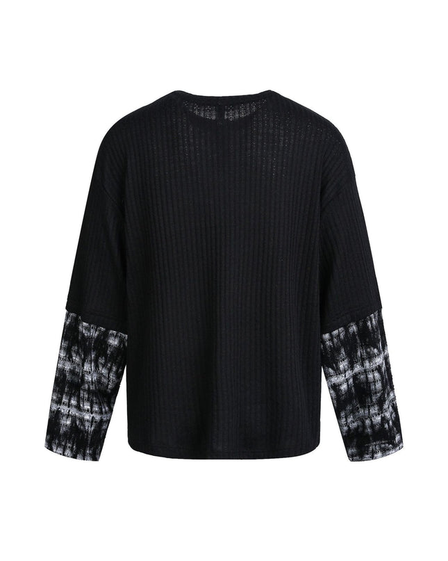 TALKLESSFASHION EON 26 Spring New Spot American Street Chao Gao Street Pit Texture Stitching Print Long Sleeve T-Shirt Men