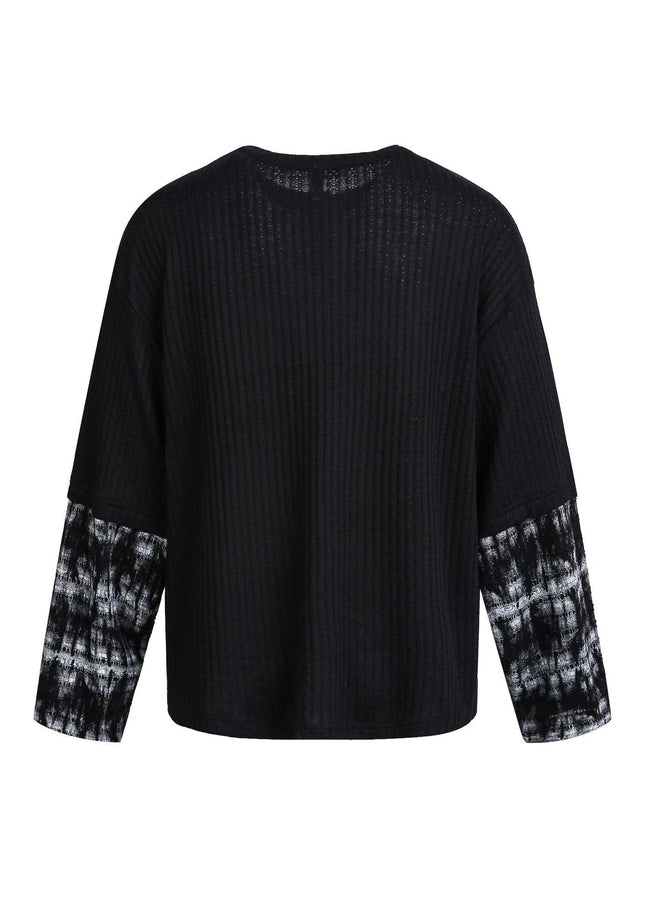 TALKLESSFASHION EON 26 Spring New Spot American Street Chao Gao Street Pit Texture Stitching Print Long Sleeve T-Shirt Men
