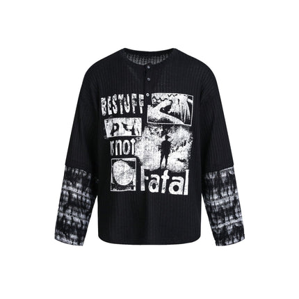 TALKLESSFASHION EON 26 Spring New Spot American Street Chao Gao Street Pit Texture Stitching Print Long Sleeve T-Shirt Men