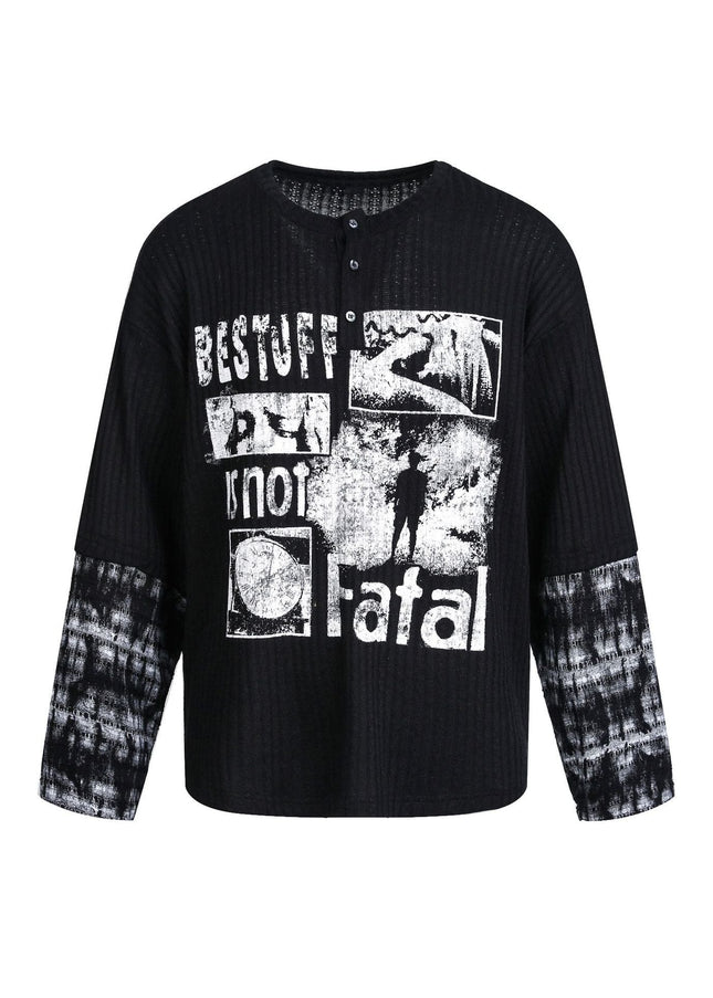 TALKLESSFASHION EON 26 Spring New Spot American Street Chao Gao Street Pit Texture Stitching Print Long Sleeve T-Shirt Men