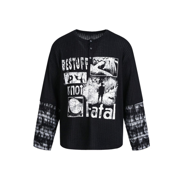 TALKLESSFASHION EON 26 Spring New Spot American Street Chao Gao Street Pit Texture Stitching Print Long Sleeve T-Shirt Men