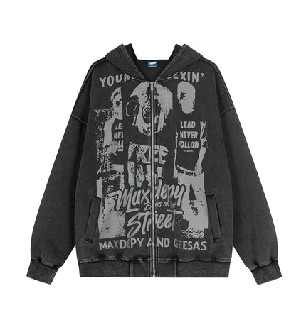 TALKLESSFASHION EON 26 spring new spot American street trendy high street individual pattern design hooded sweatshirt cardigan men