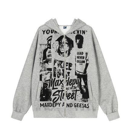 TALKLESSFASHION EON 26 spring new spot American street trendy high street individual pattern design hooded sweatshirt cardigan men