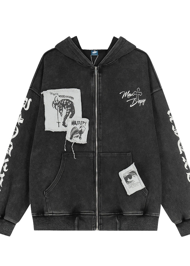 TALKLESSFASHION EON 26 spring new spot American street trendy high street individual pattern hooded sweatshirt jacket for men