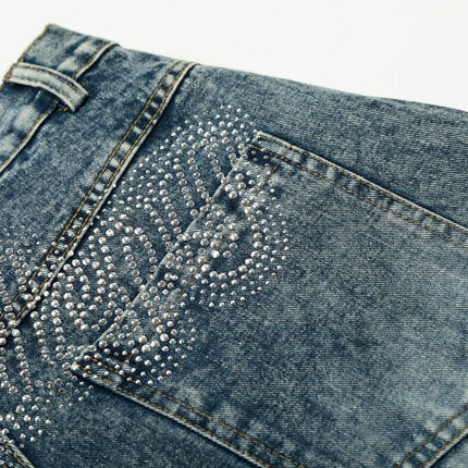TALKLESSFASHION EON 26 spring new spot American street trendy high street personalized hot diamond design denim trousers men