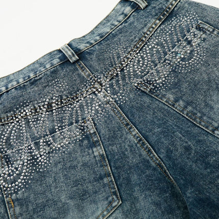 TALKLESSFASHION EON 26 spring new spot American street trendy high street personalized hot diamond design denim trousers men