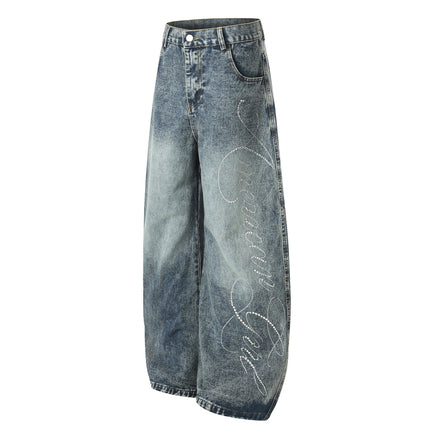 TALKLESSFASHION EON 26 spring new spot American street trendy high street personalized hot diamond design denim trousers men