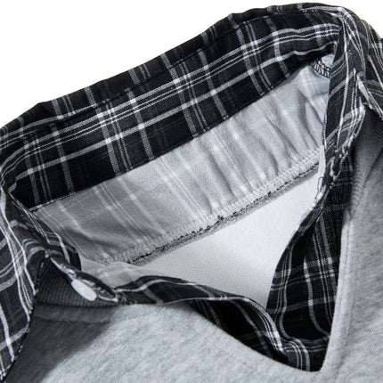 TALKLESSFASHION EON 26 Spring New spot American street trendy high street plaid splicing fake two-piece pullover sweatshirt for men