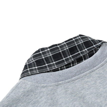 TALKLESSFASHION EON 26 Spring New spot American street trendy high street plaid splicing fake two-piece pullover sweatshirt for men