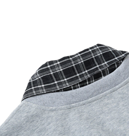 TALKLESSFASHION EON 26 Spring New spot American street trendy high street plaid splicing fake two-piece pullover sweatshirt for men