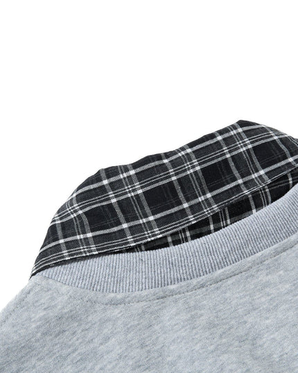TALKLESSFASHION EON 26 Spring New spot American street trendy high street plaid splicing fake two-piece pullover sweatshirt for men