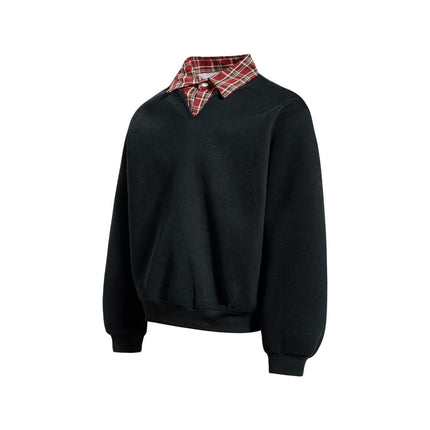 TALKLESSFASHION EON 26 Spring New spot American street trendy high street plaid splicing fake two-piece pullover sweatshirt for men
