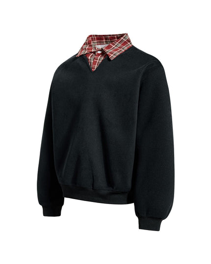 TALKLESSFASHION EON 26 Spring New spot American street trendy high street plaid splicing fake two-piece pullover sweatshirt for men