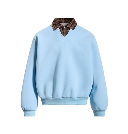 TALKLESSFASHION EON 26 Spring New spot American street trendy high street plaid splicing fake two-piece pullover sweatshirt for men