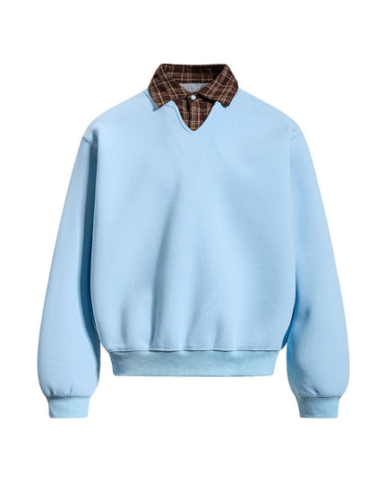 TALKLESSFASHION EON 26 Spring New spot American street trendy high street plaid splicing fake two-piece pullover sweatshirt for men