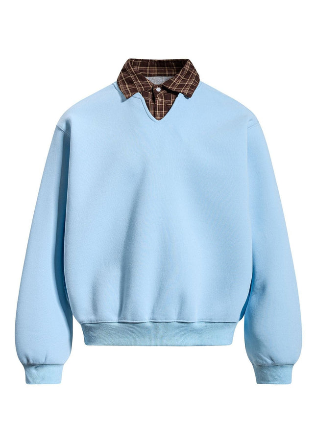 TALKLESSFASHION EON 26 Spring New spot American street trendy high street plaid splicing fake two-piece pullover sweatshirt for men