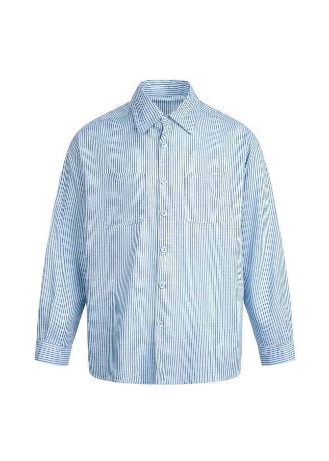 TALKLESSFASHION EON 26 spring new spot American street trendy pinstripe double pocket basic long sleeve shirt men