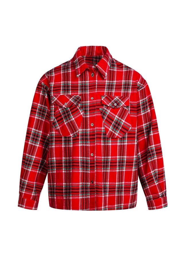TALKLESSFASHION EON 26 Spring New spot American street trendy plaid embroidery long sleeve shirt for men