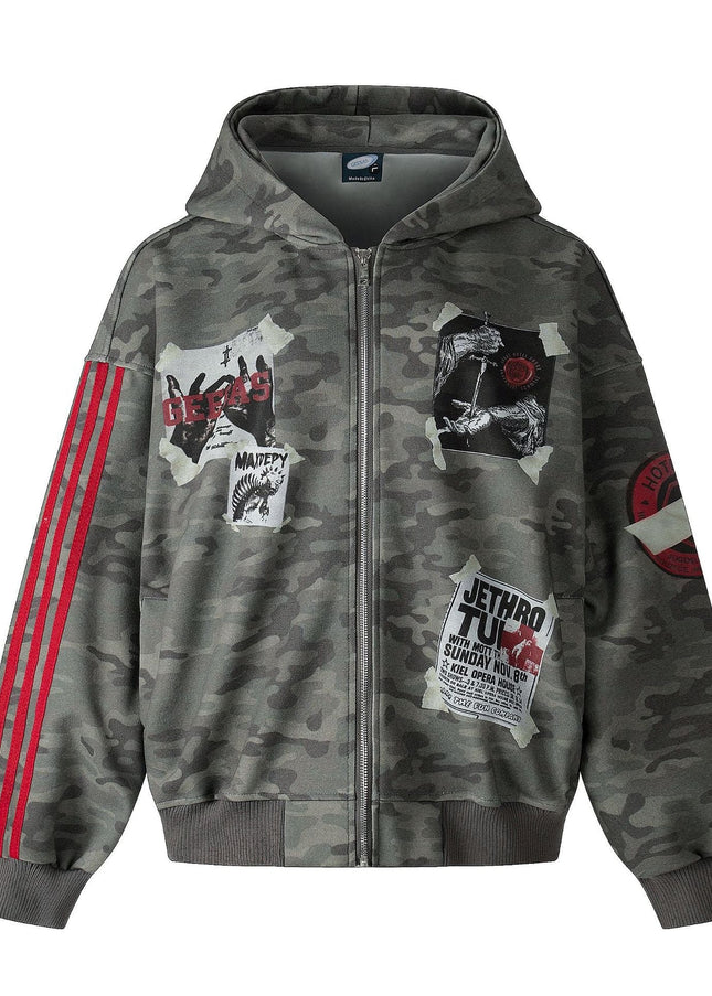 TALKLESSFASHION EON 26 spring new spot American style street trendy high street personality pattern camouflage hooded sweatshirt jacket men