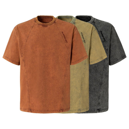 TALKLESSFASHION EON 26 summer new spot American vintage mineral stir-fried structure silhouette short sleeve T-shirt for men