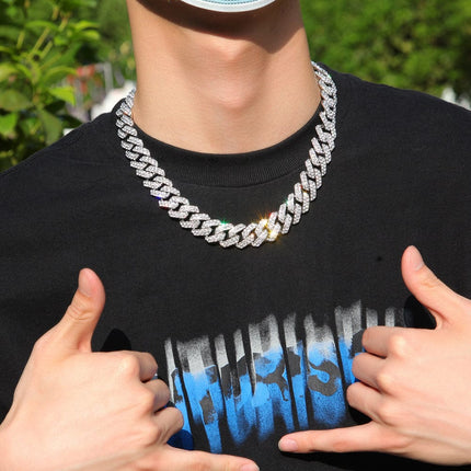 TALKLESSFASHION European and American trend 18mm silver Cuban chain rock punk full diamond alloy hip hop fashion metal necklace accessories men