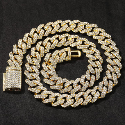 TALKLESSFASHION European and American trend 18mm silver Cuban chain rock punk full diamond alloy hip hop fashion metal necklace accessories men