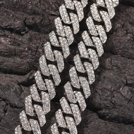 TALKLESSFASHION European and American trend 18mm silver Cuban chain rock punk full diamond alloy hip hop fashion metal necklace accessories men