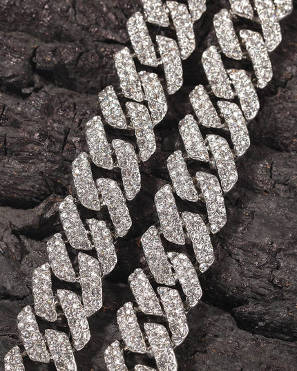 TALKLESSFASHION European and American trend 18mm silver Cuban chain rock punk full diamond alloy hip hop fashion metal necklace accessories men