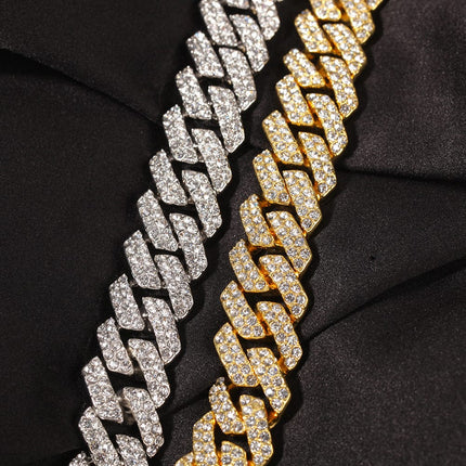 TALKLESSFASHION European and American trend 18mm silver Cuban chain rock punk full diamond alloy hip hop fashion metal necklace accessories men