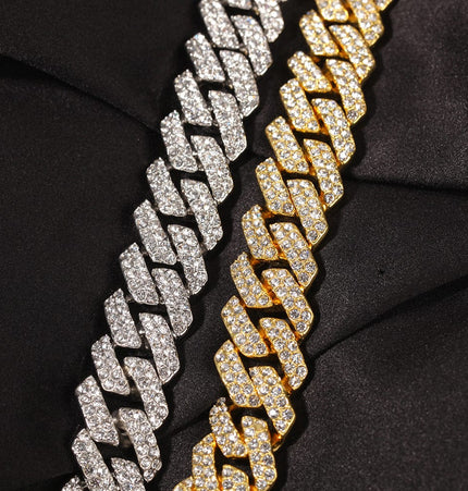 TALKLESSFASHION European and American trend 18mm silver Cuban chain rock punk full diamond alloy hip hop fashion metal necklace accessories men