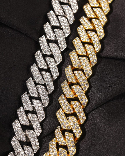TALKLESSFASHION European and American trend 18mm silver Cuban chain rock punk full diamond alloy hip hop fashion metal necklace accessories men