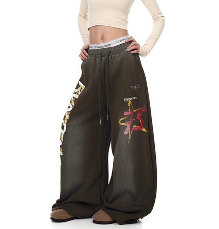 THETLSTUDIO European and American vintage graffiti hot girl style star letter print washed gradient sweatpants women's autumn jazz dance scimitar pants