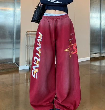 THETLSTUDIO European and American vintage graffiti hot girl style star letter print washed gradient sweatpants women's autumn jazz dance scimitar pants