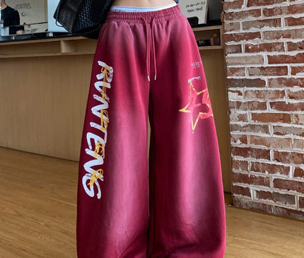 TALKLESSFASHION European and American vintage graffiti hot girl style star letter print washed gradient sweatpants women's autumn jazz dance scimitar pants