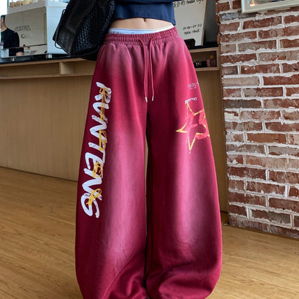 TALKLESSFASHION European and American vintage graffiti hot girl style star letter print washed gradient sweatpants women's autumn jazz dance scimitar pants
