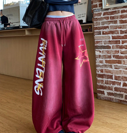 THETLSTUDIO European and American vintage graffiti hot girl style star letter print washed gradient sweatpants women's autumn jazz dance scimitar pants